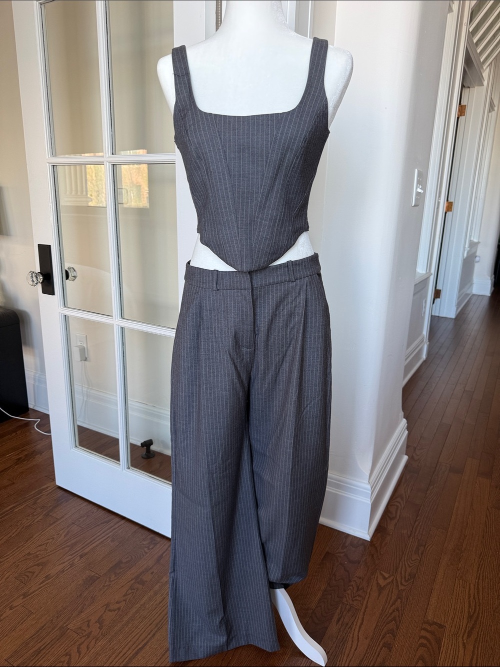Amanda Uprichard Pinstripe Two-Piece Jumpsuit Set in Charcoal